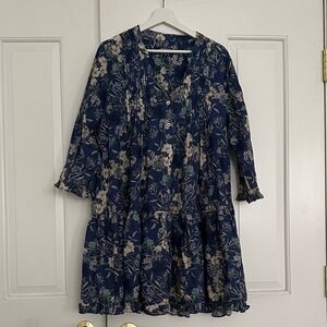 Vilebrequin Floral Cotton Dress M | Blue Boho Mini Tunic Beach Resort